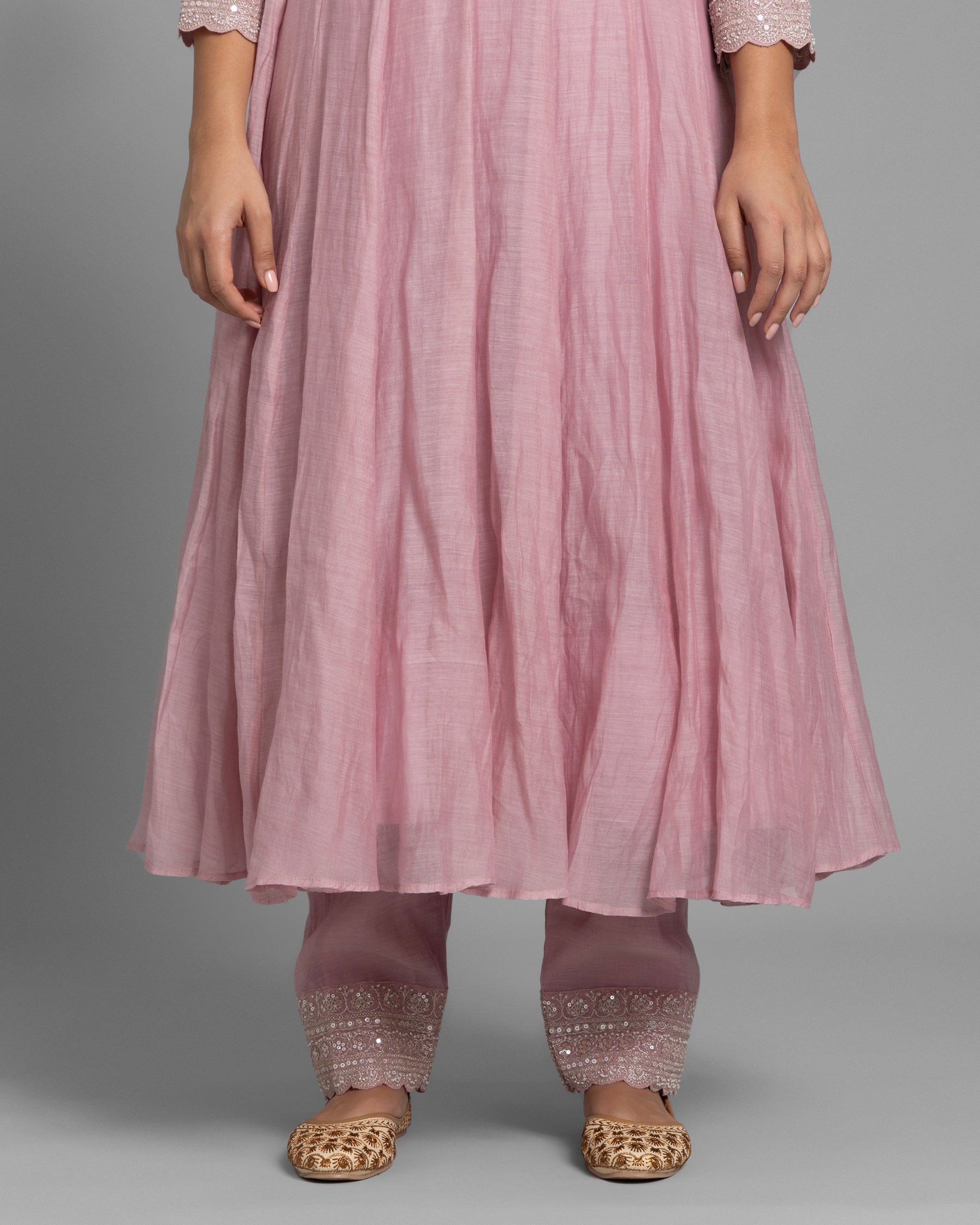 ROSE PINK EMBROIDERED MUL ANARKALI SET