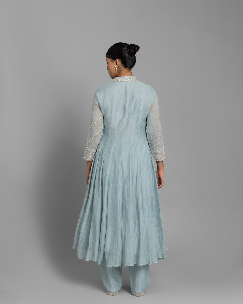 MIST BLUE EMBROIDERED MUL ANARKALI SET