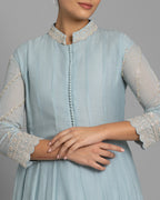 MIST BLUE EMBROIDERED MUL ANARKALI SET