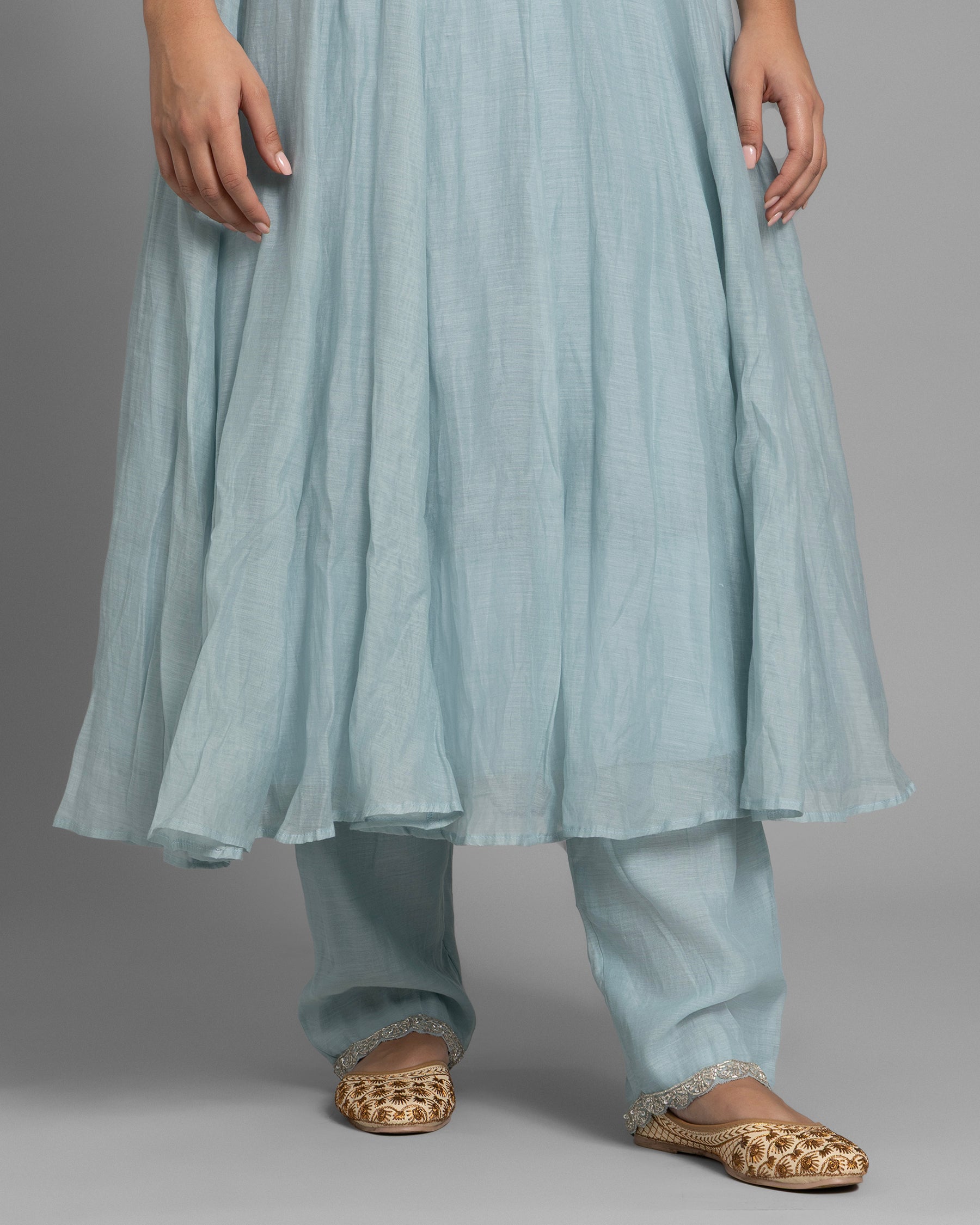 MIST BLUE EMBROIDERED MUL ANARKALI SET