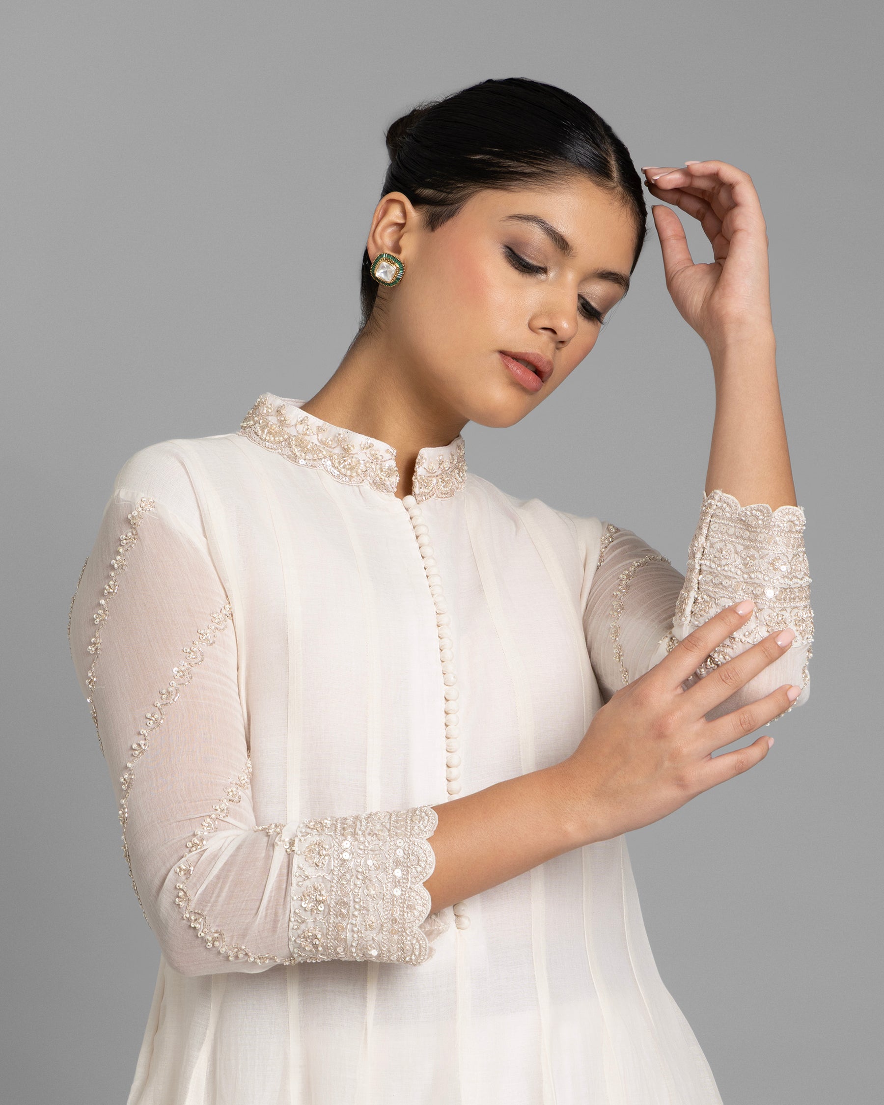 IVORY EMBROIDERED MUL ANARKALI SET