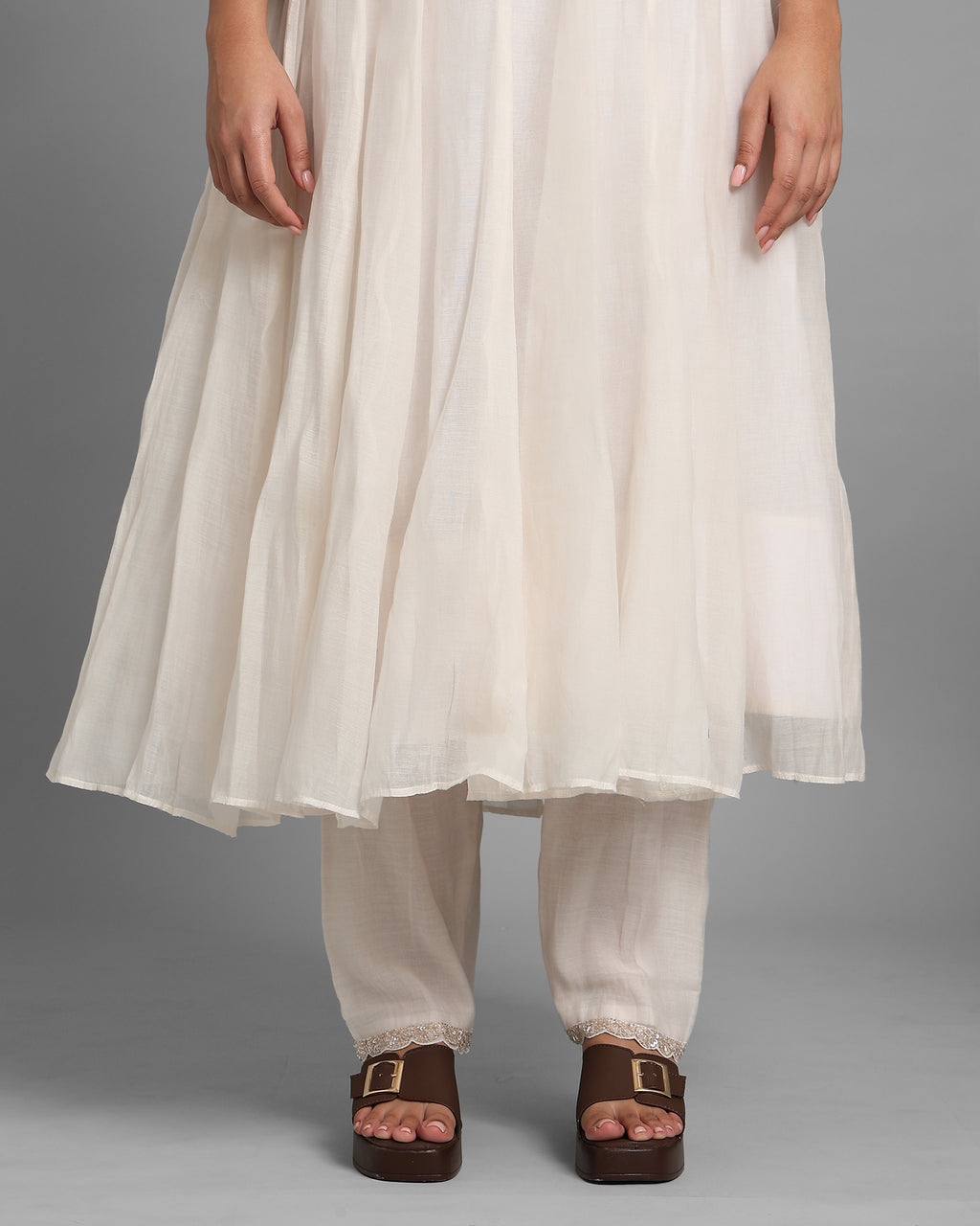 IVORY EMBROIDERED MUL ANARKALI SET