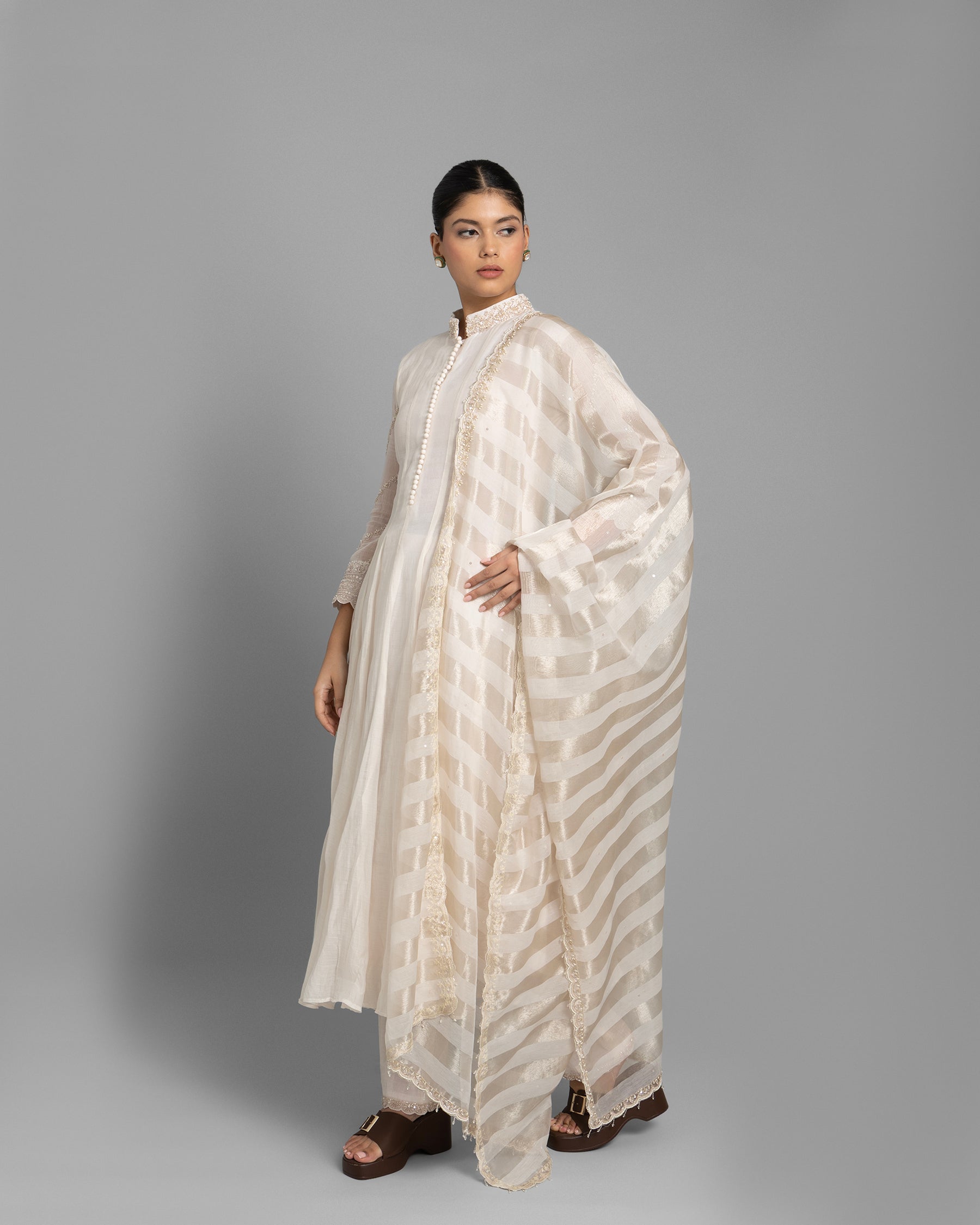IVORY EMBROIDERED MUL ANARKALI SET