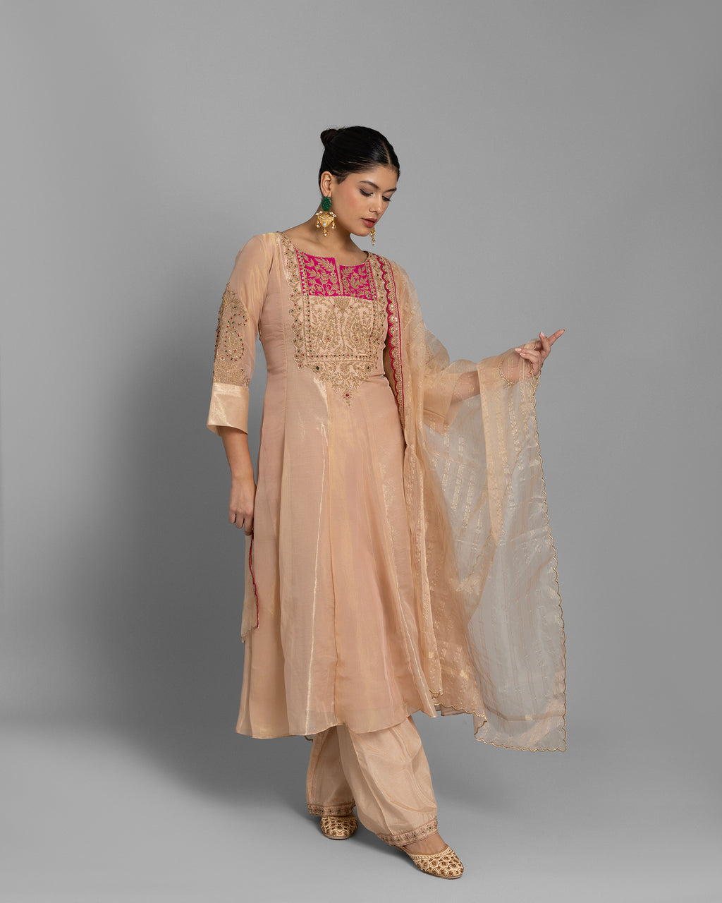 CORAL PINK MARODI WORK ANARKALI SUIT SET