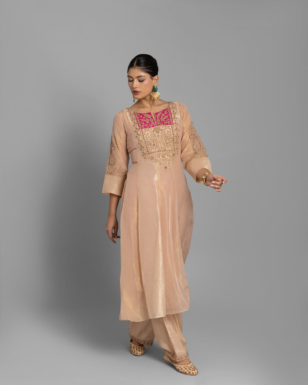 CORAL PINK MARODI WORK ANARKALI SUIT SET