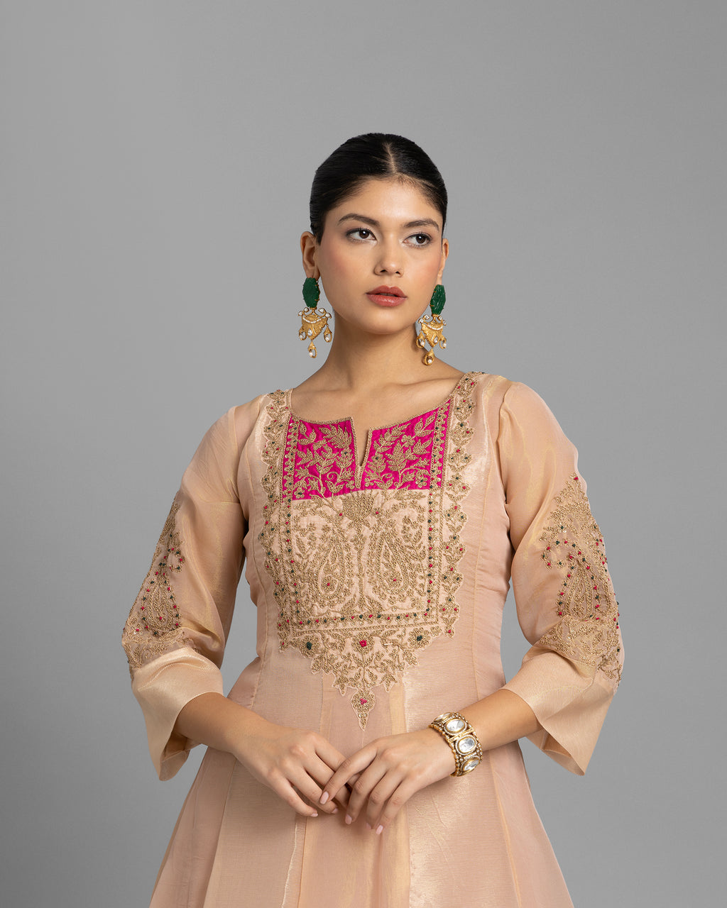 CORAL PINK MARODI WORK ANARKALI SUIT SET