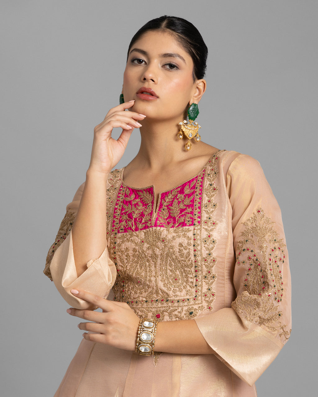CORAL PINK MARODI WORK ANARKALI SUIT SET