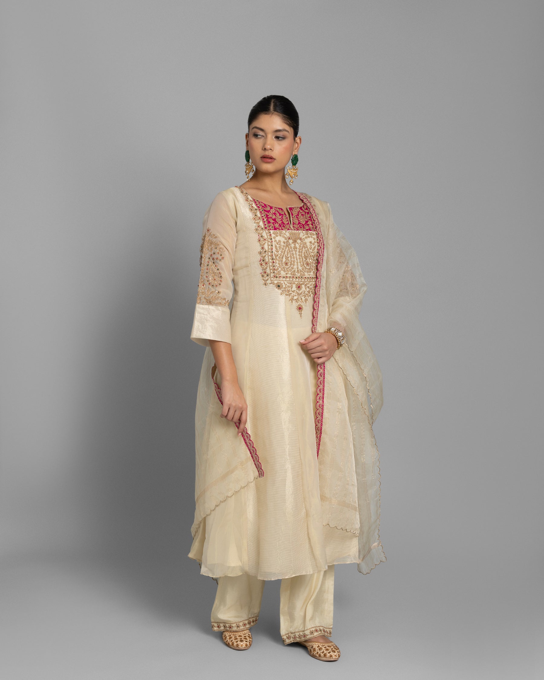 IVORY MARODI WORK ANARKALI SUIT SET