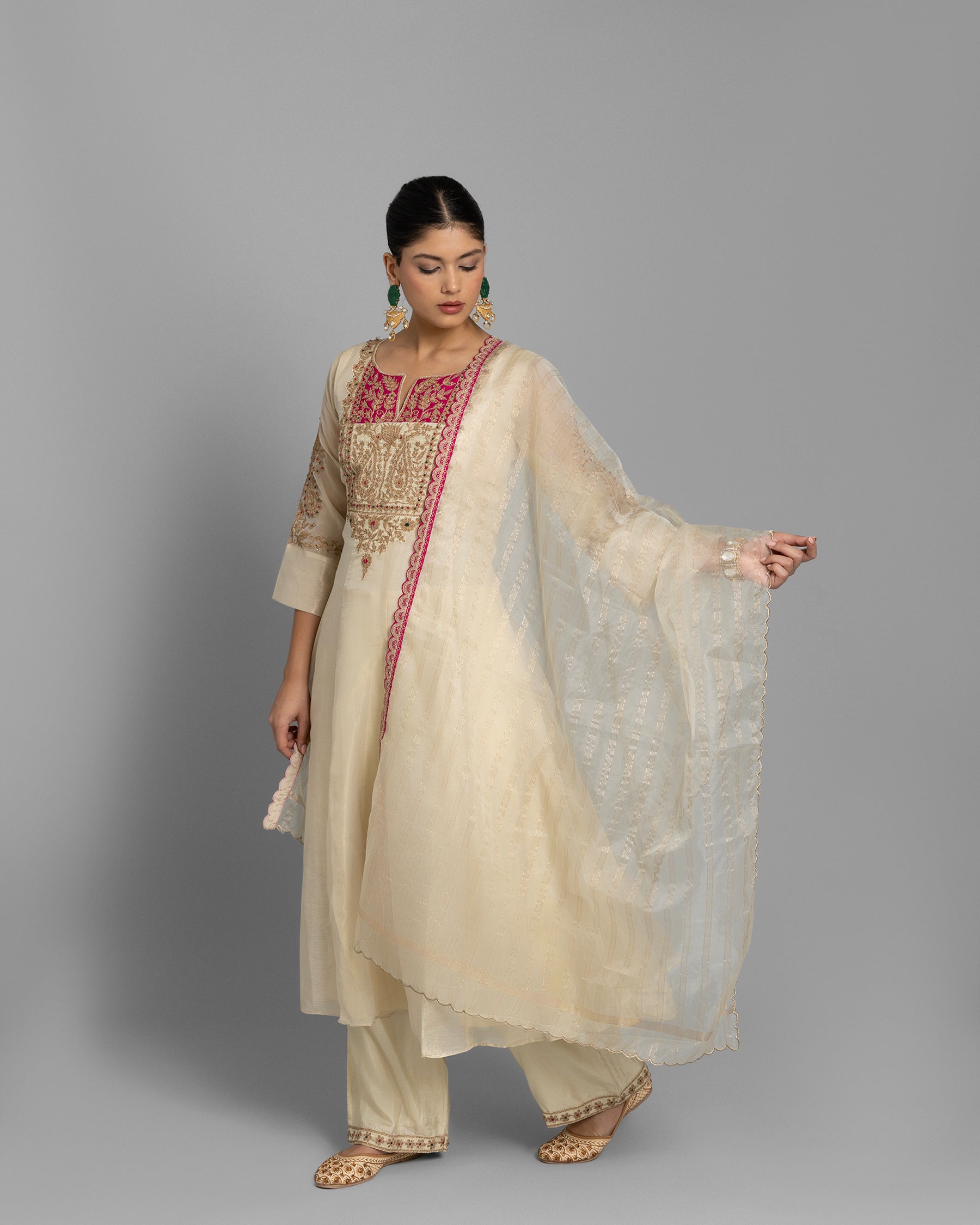 IVORY MARODI WORK ANARKALI SUIT SET