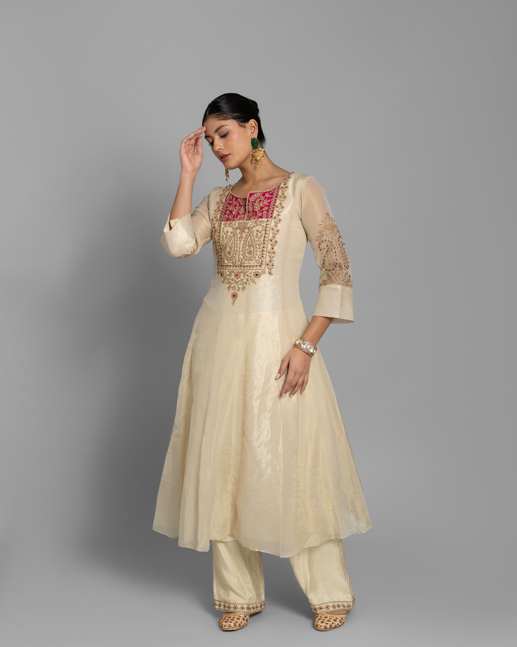 IVORY MARODI WORK ANARKALI SUIT SET