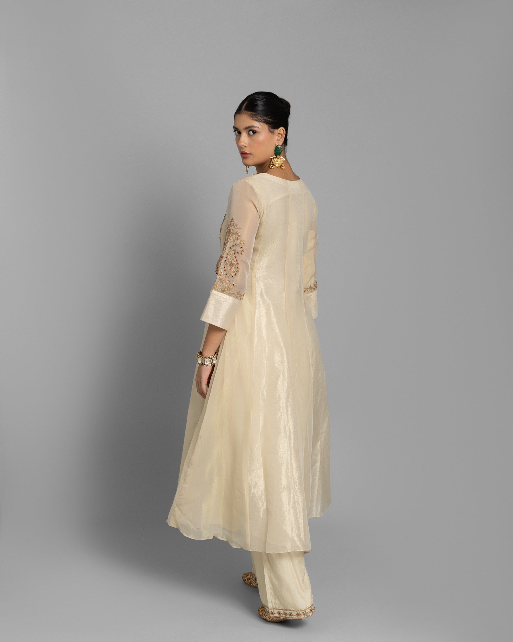IVORY MARODI WORK ANARKALI SUIT SET