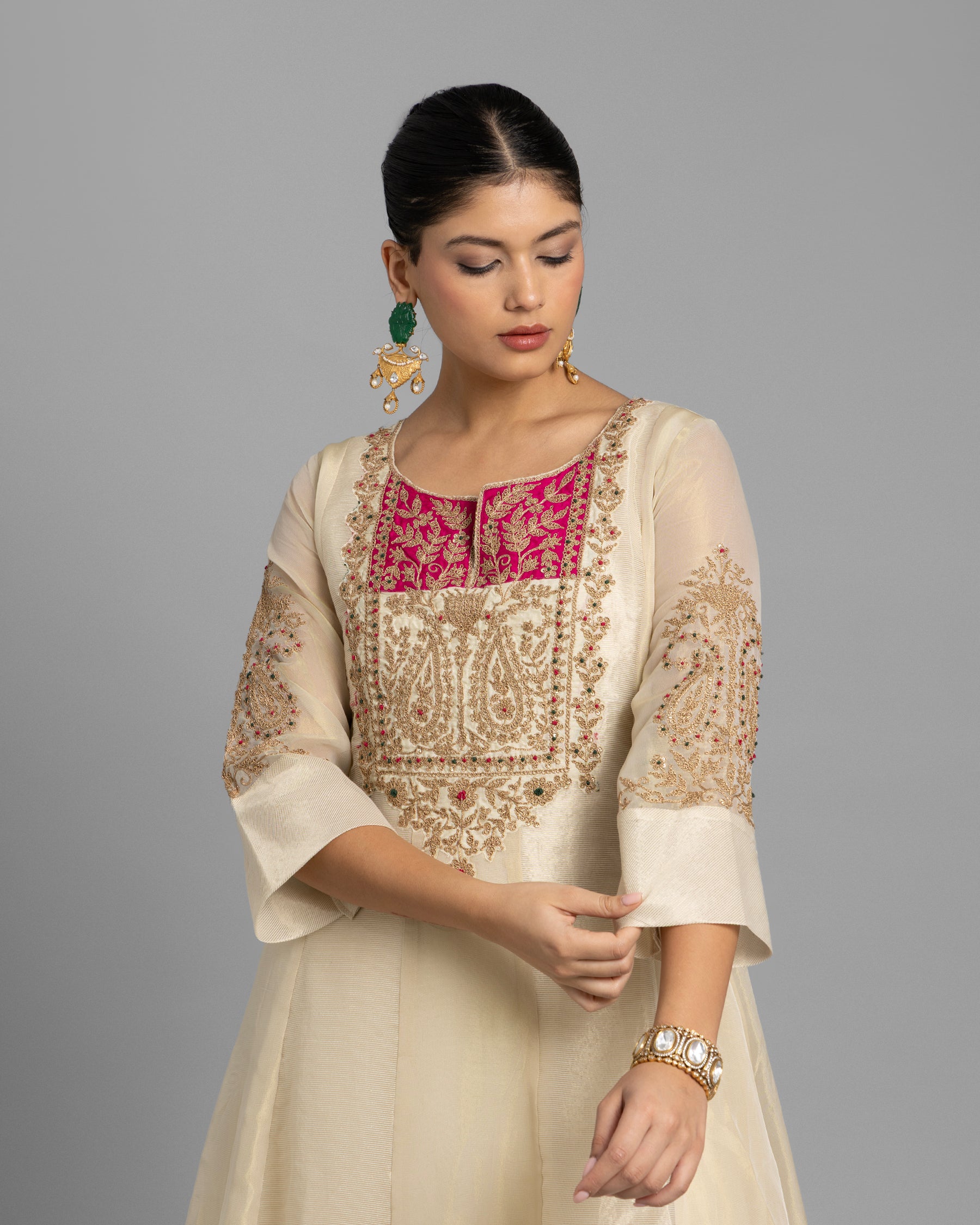 IVORY MARODI WORK ANARKALI SUIT SET