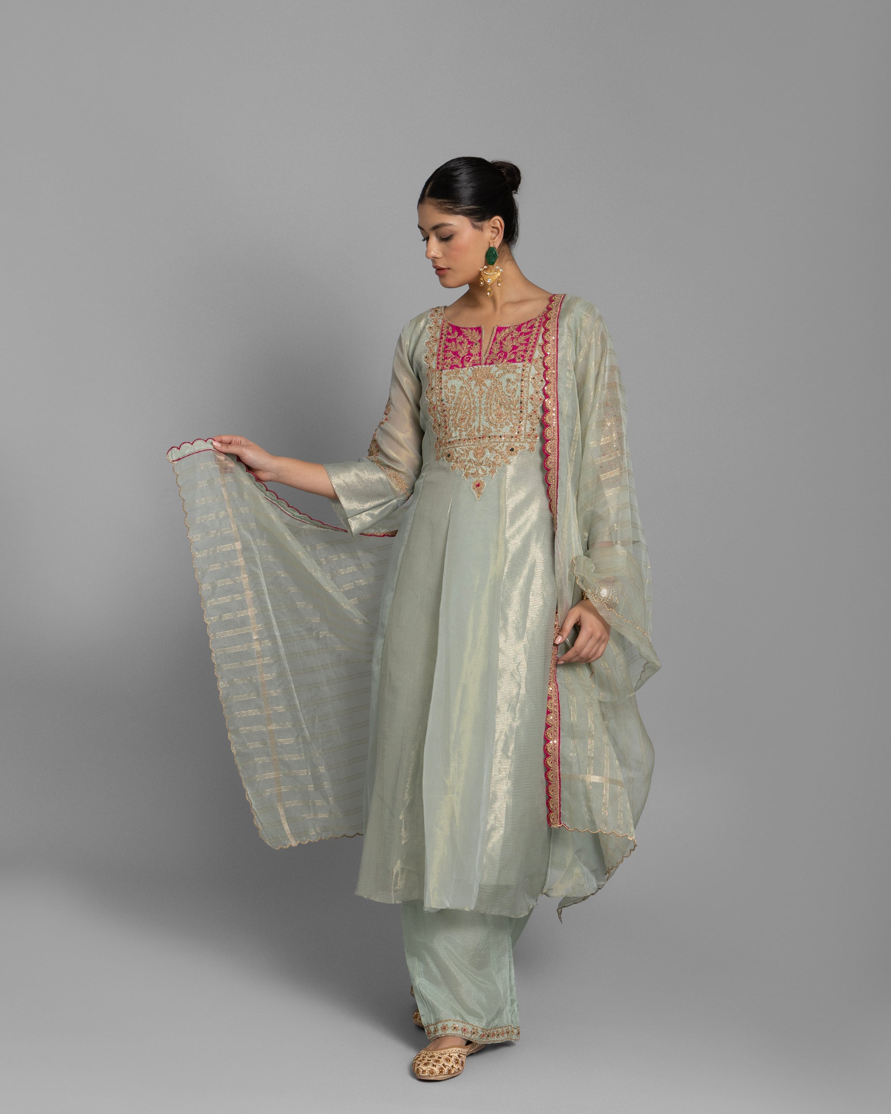 SANTORINI BLUE MARODI WORK ANARKALI SUIT SET