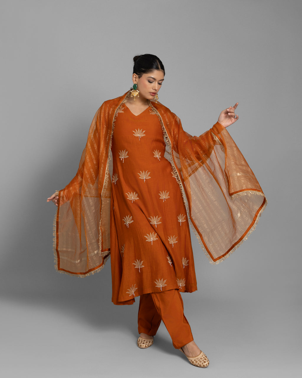 SAFFRON AARI WORK ANARKALI SUIT SET