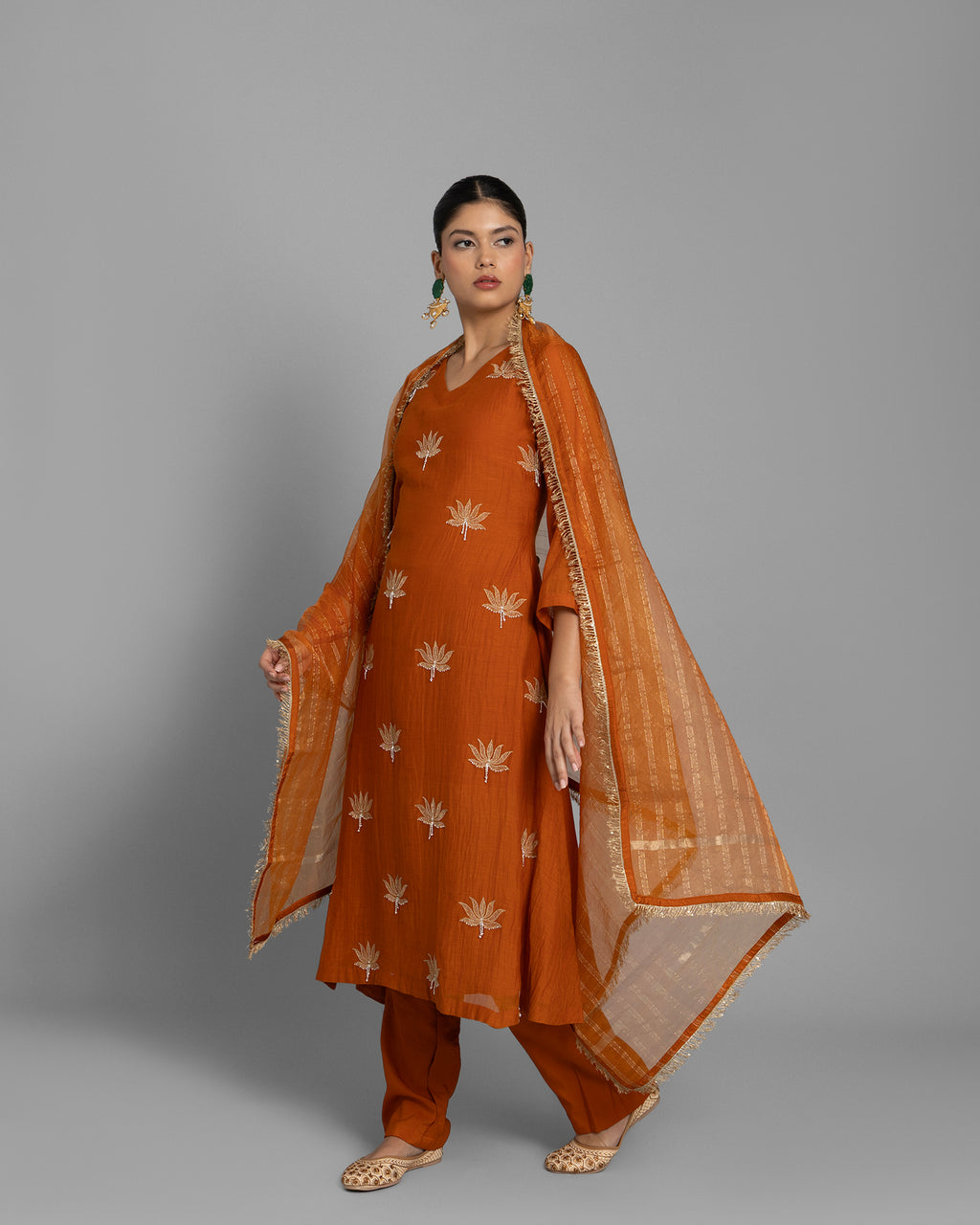 SAFFRON AARI WORK ANARKALI SUIT SET