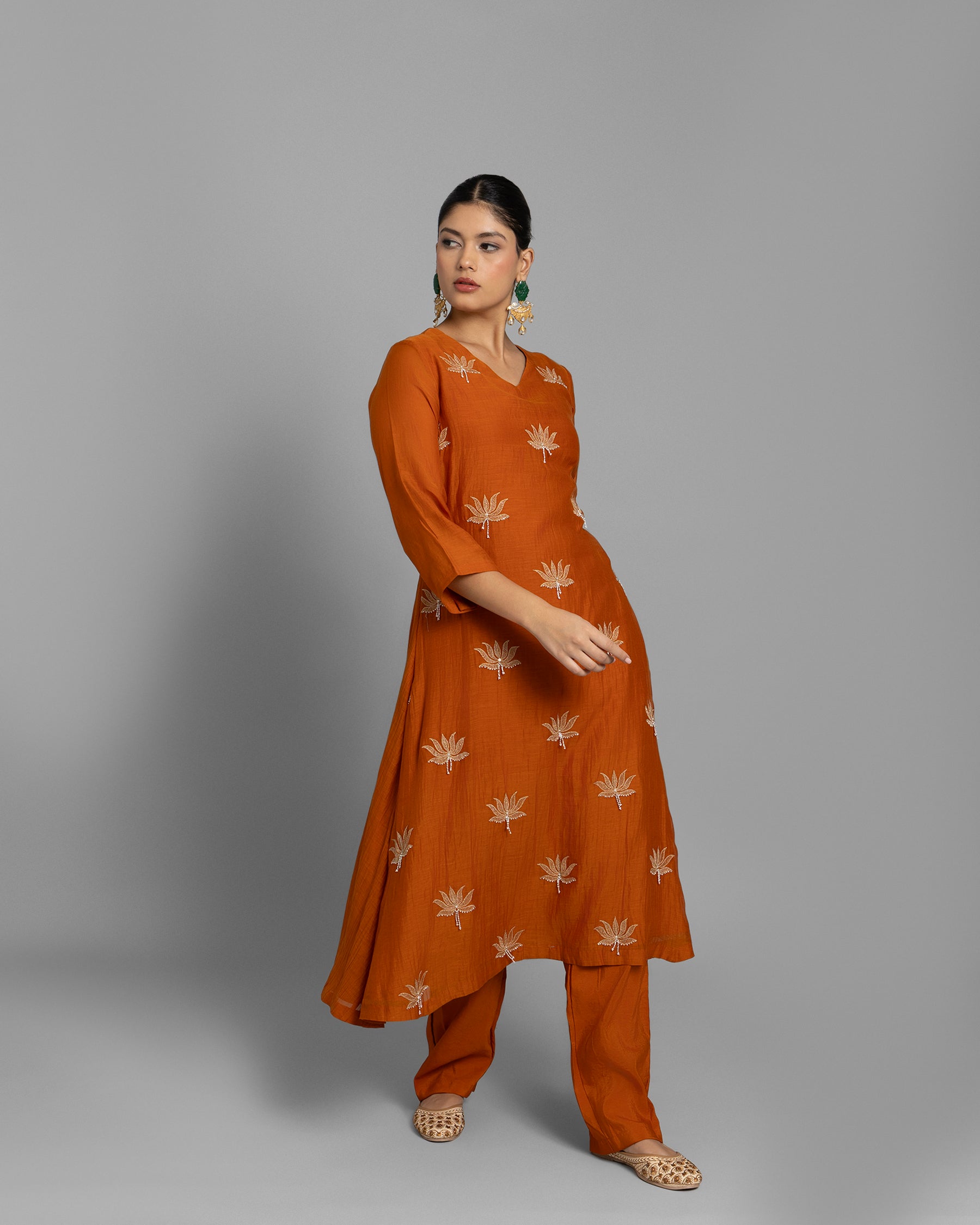 SAFFRON AARI WORK ANARKALI SUIT SET