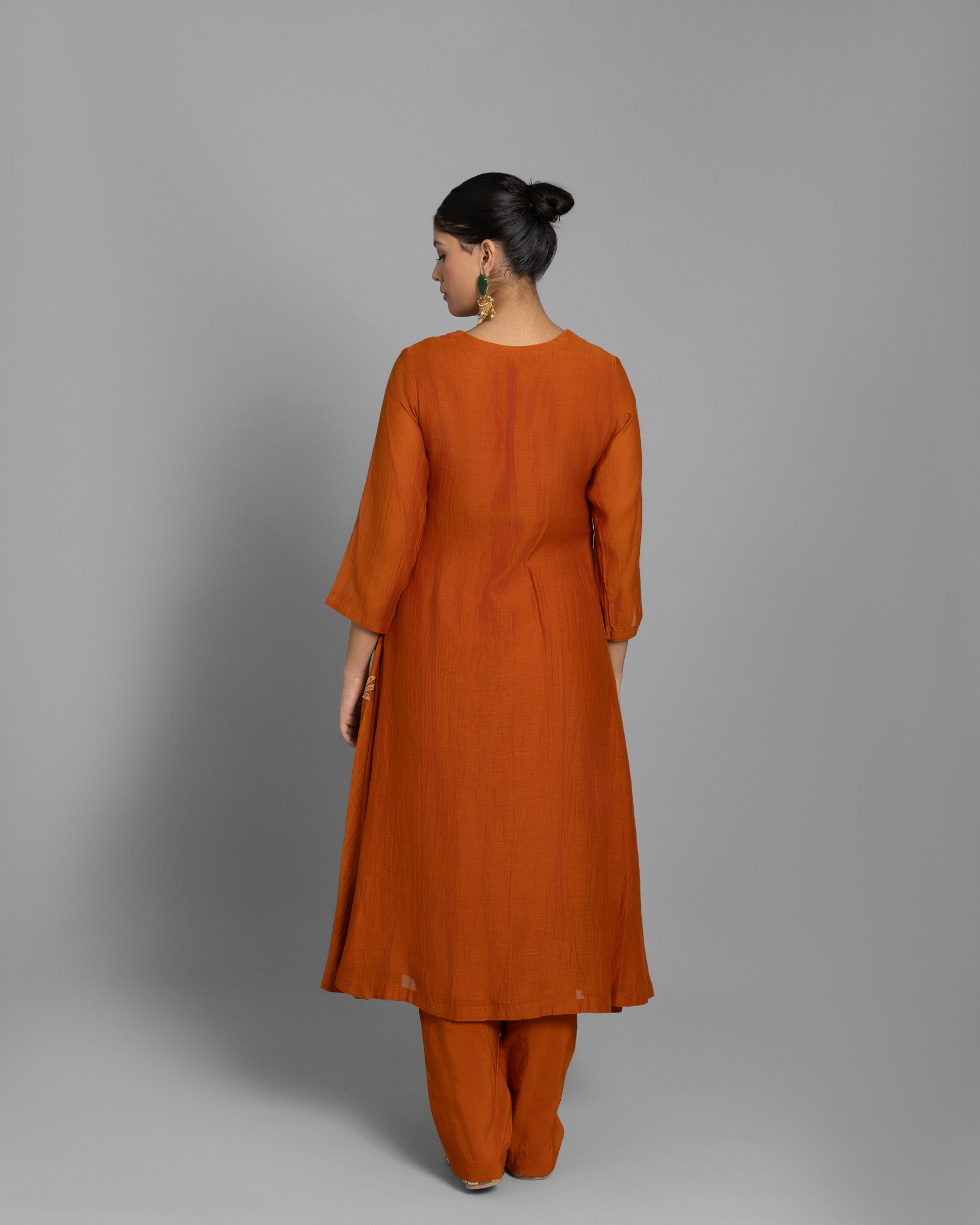 SAFFRON AARI WORK ANARKALI SUIT SET