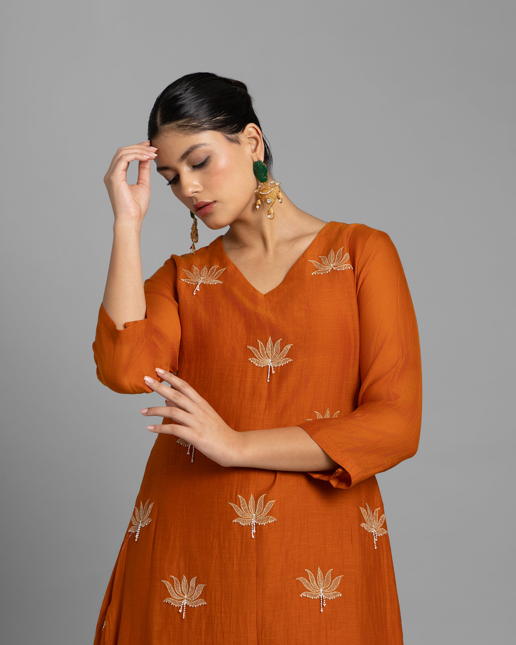 SAFFRON AARI WORK ANARKALI SUIT SET