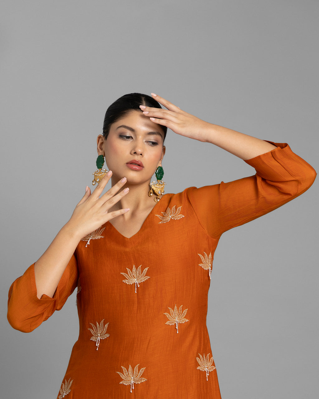 SAFFRON AARI WORK ANARKALI SUIT SET