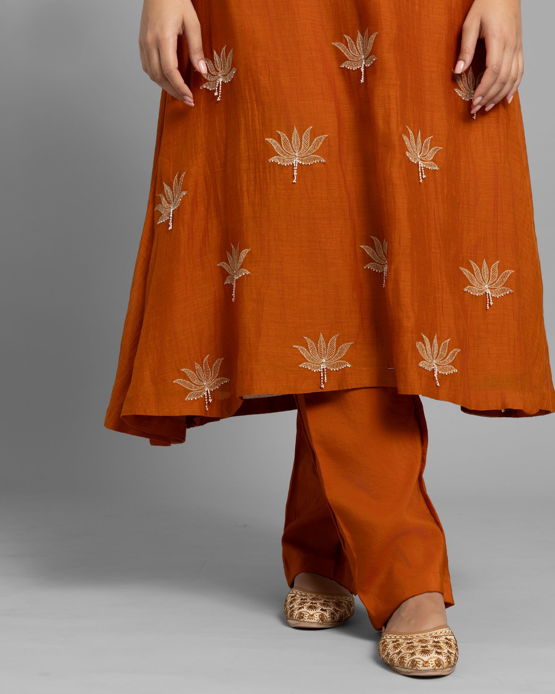 SAFFRON AARI WORK ANARKALI SUIT SET