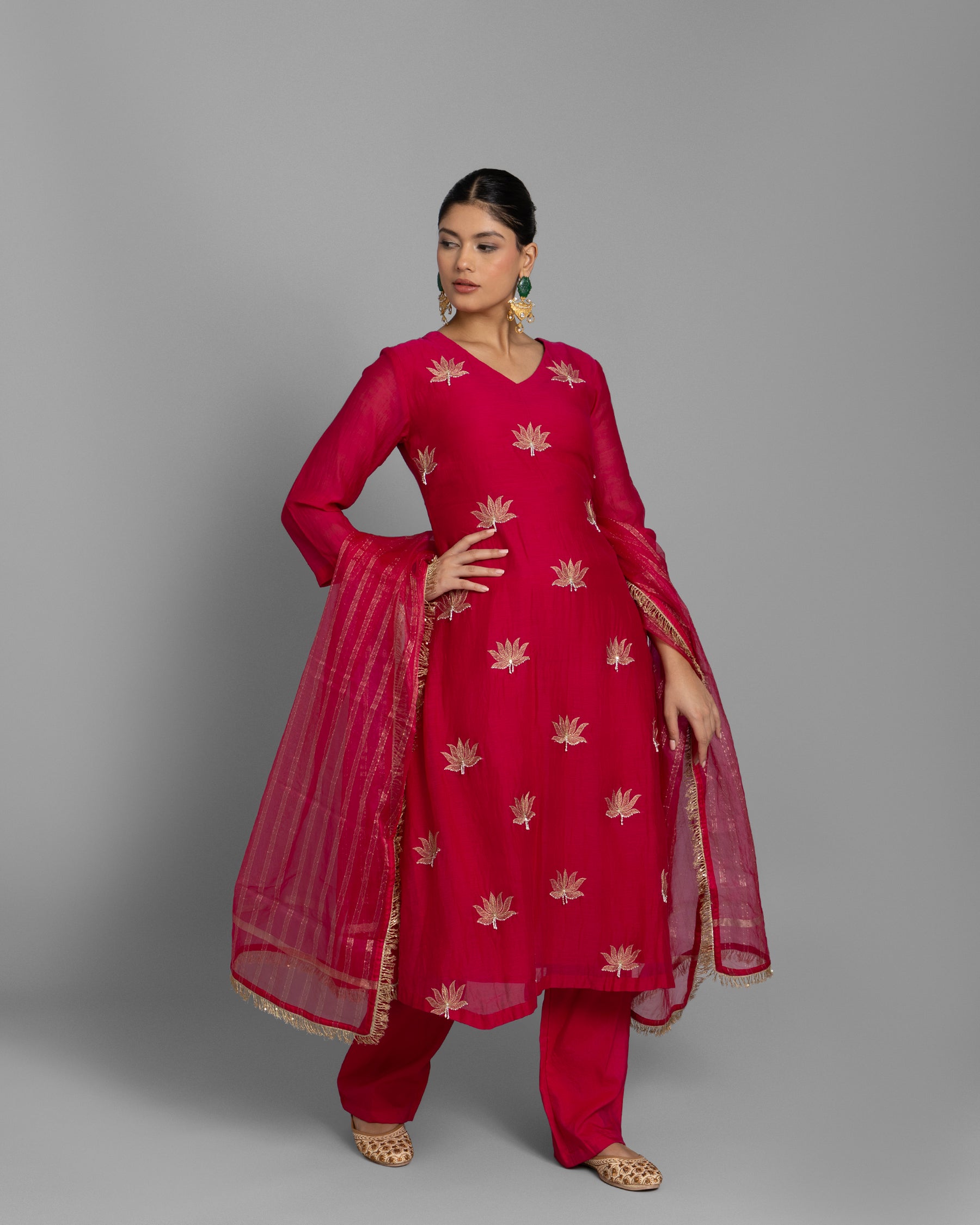 RANI PINK AARI WORK ANARKALI SUIT SET