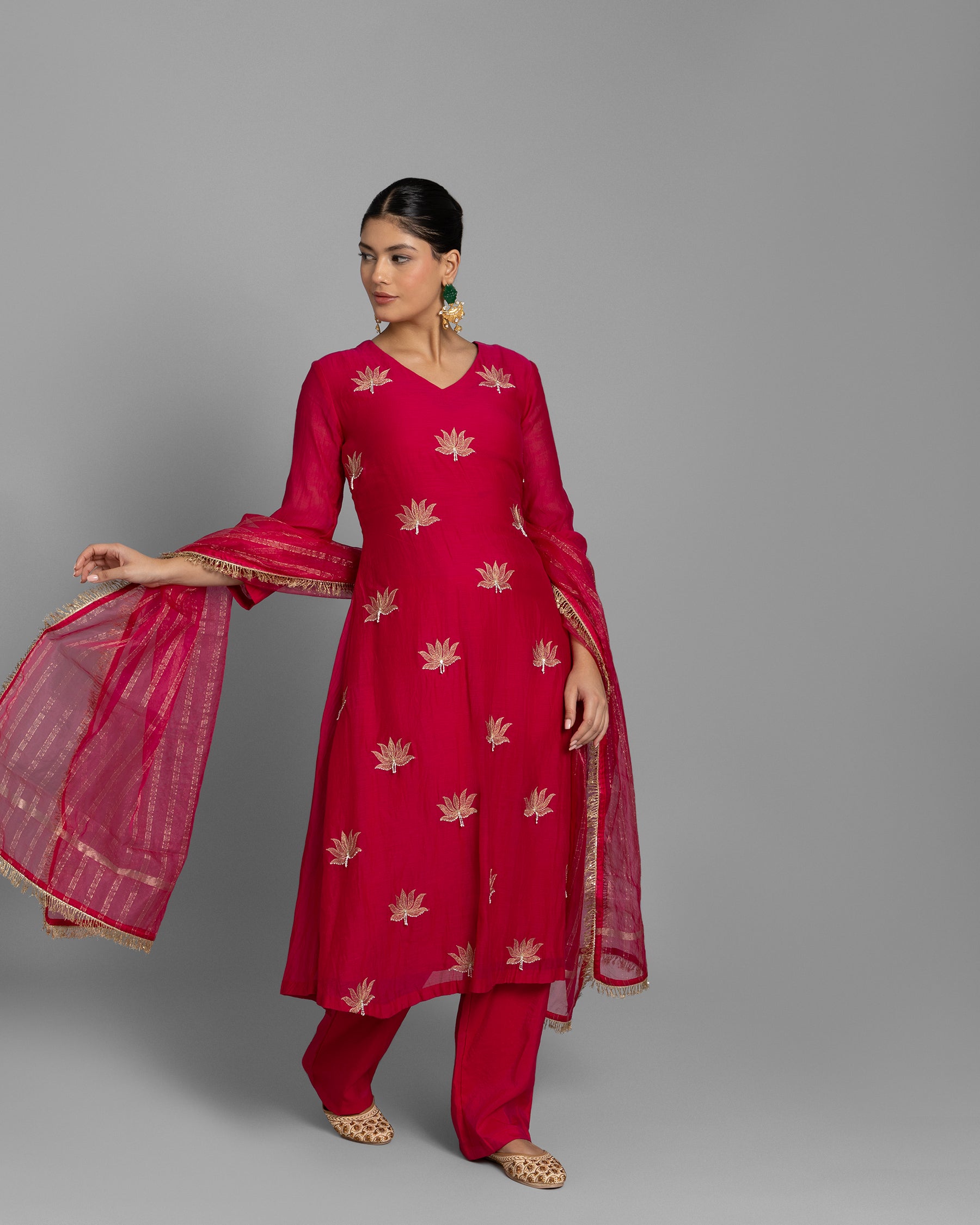 RANI PINK AARI WORK ANARKALI SUIT SET