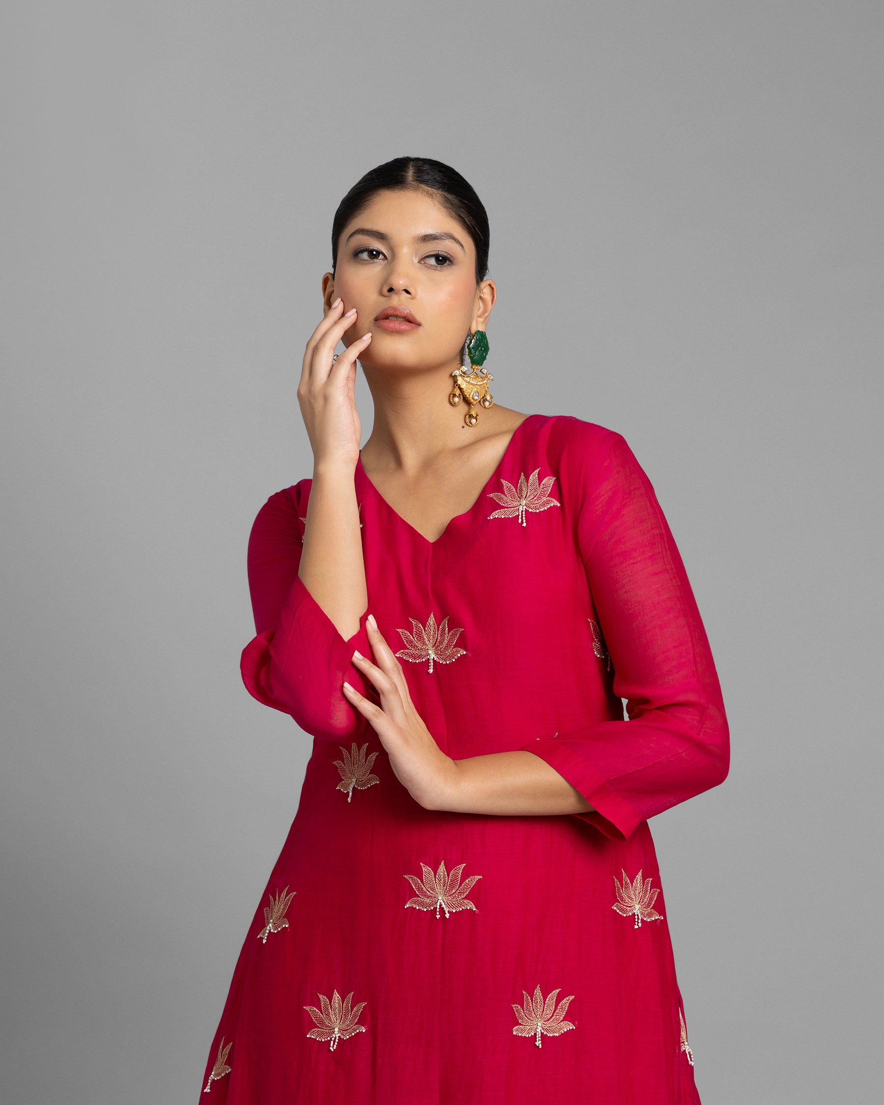 RANI PINK AARI WORK ANARKALI SUIT SET