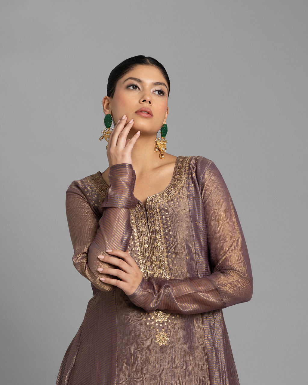 JAMUNI ORGANZA-CRUSHED TISSUE ANARKALI SET