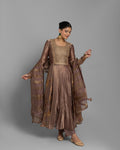CHESTNUT BROWN PRINTED ANARKALI SET