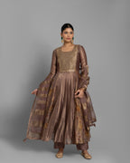 CHESTNUT BROWN PRINTED ANARKALI SET