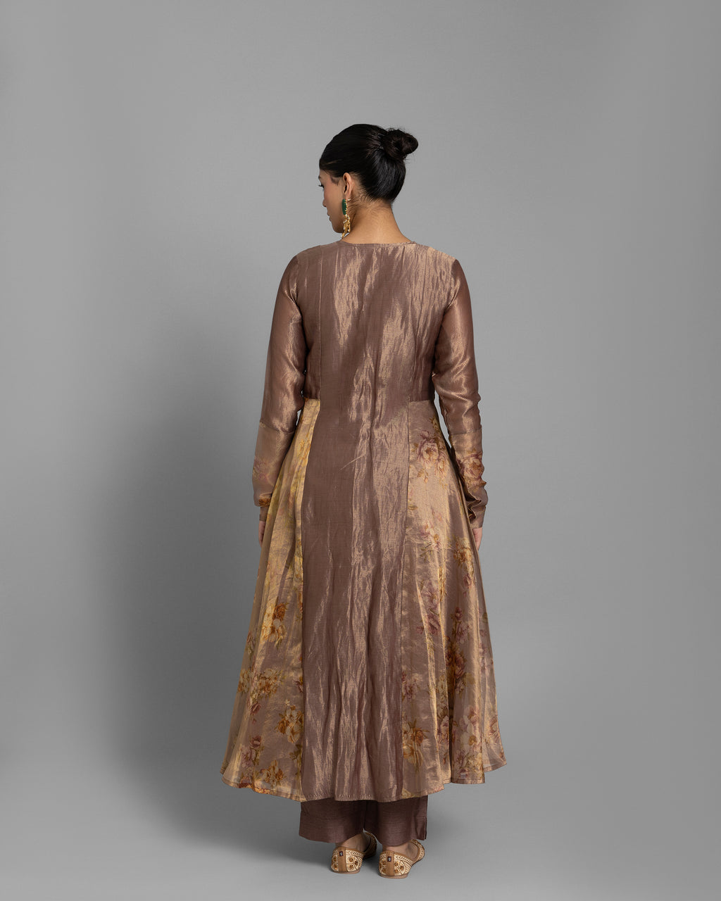 CHESTNUT BROWN PRINTED ANARKALI SET