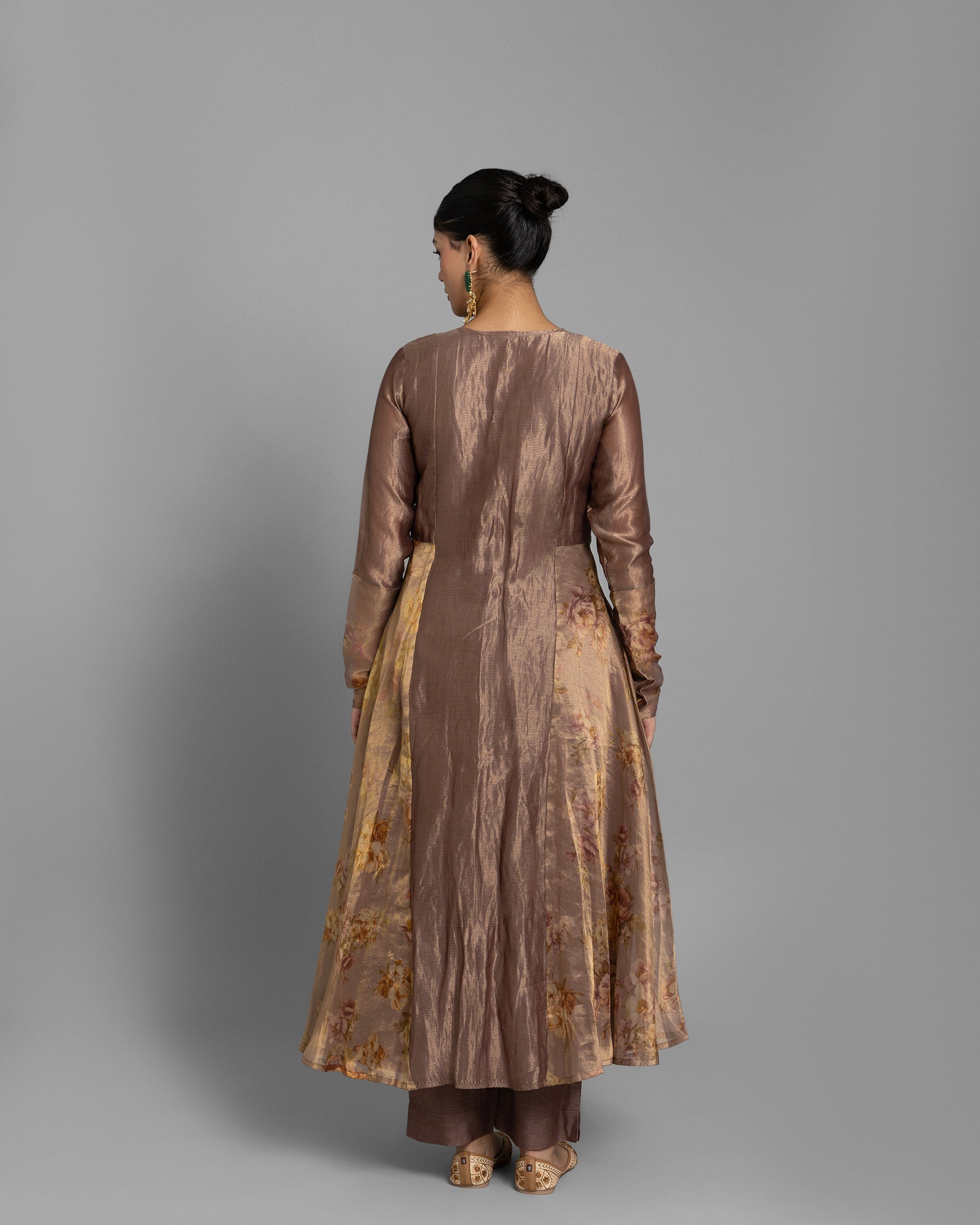 CHESTNUT BROWN PRINTED ANARKALI SET