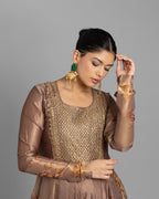 CHESTNUT BROWN PRINTED ANARKALI SET