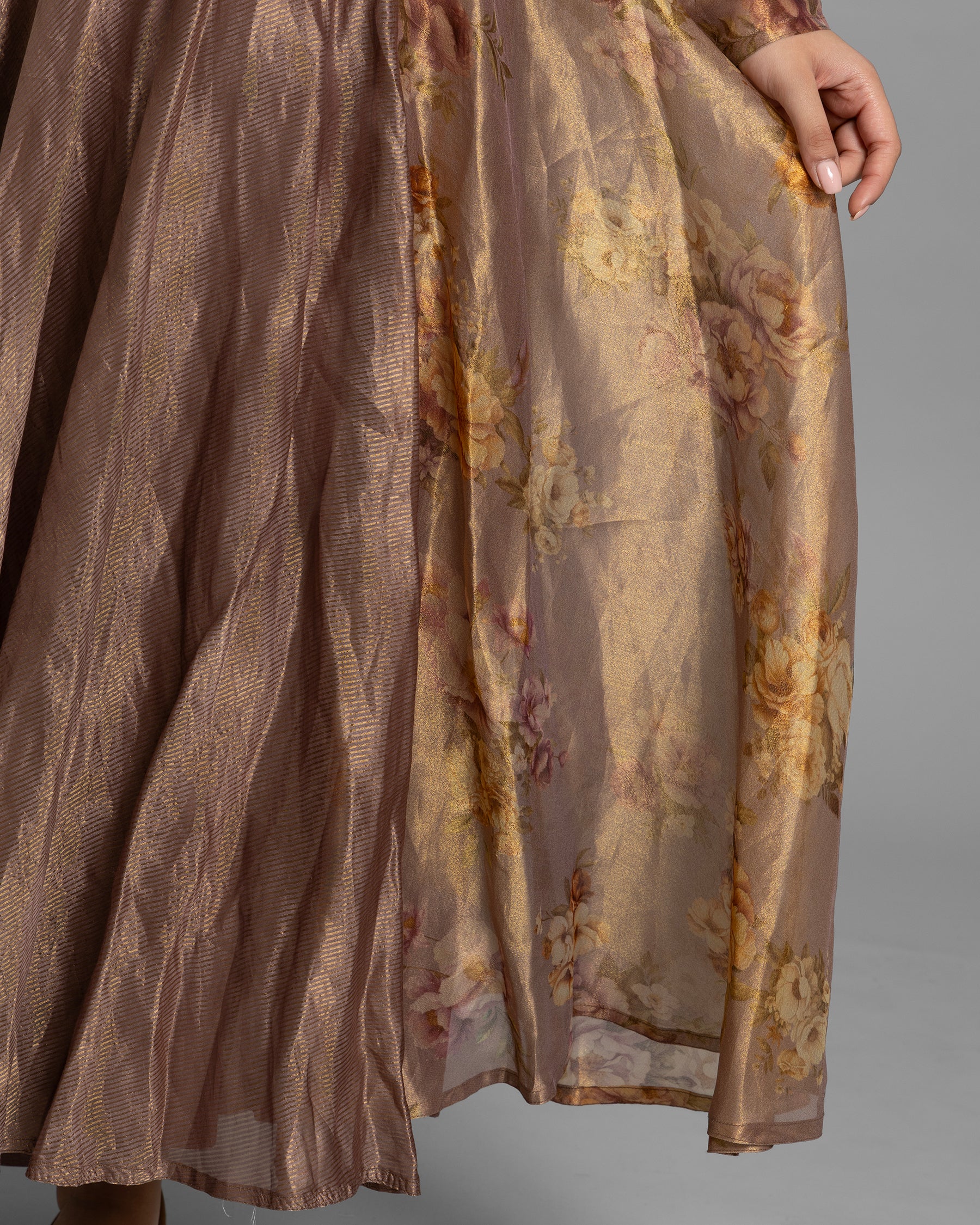 CHESTNUT BROWN PRINTED ANARKALI SET