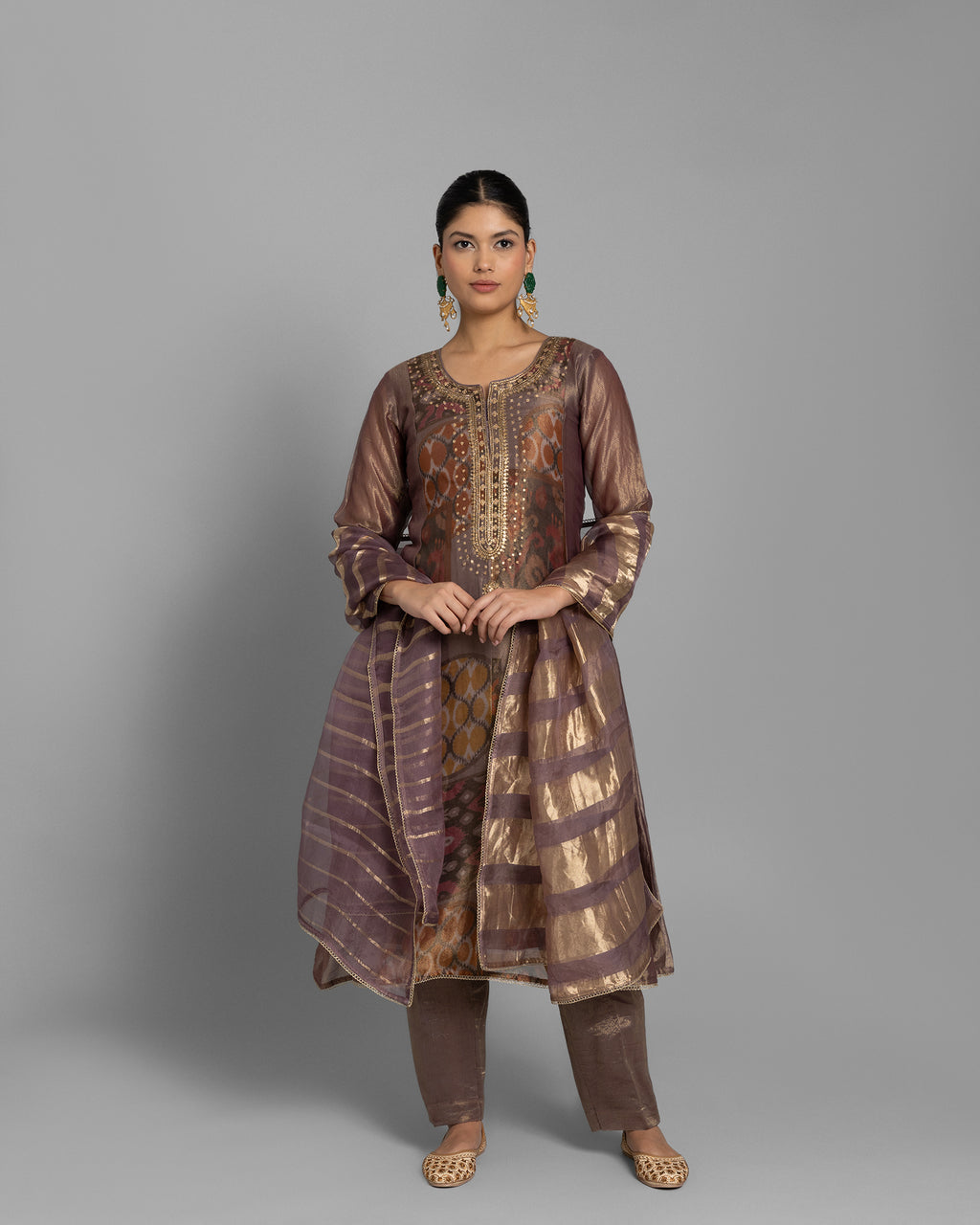 SIENNA BROWN ORGANZA-TISSUE ANARKALI SET