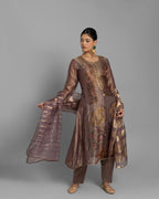 SIENNA BROWN ORGANZA-TISSUE ANARKALI SET