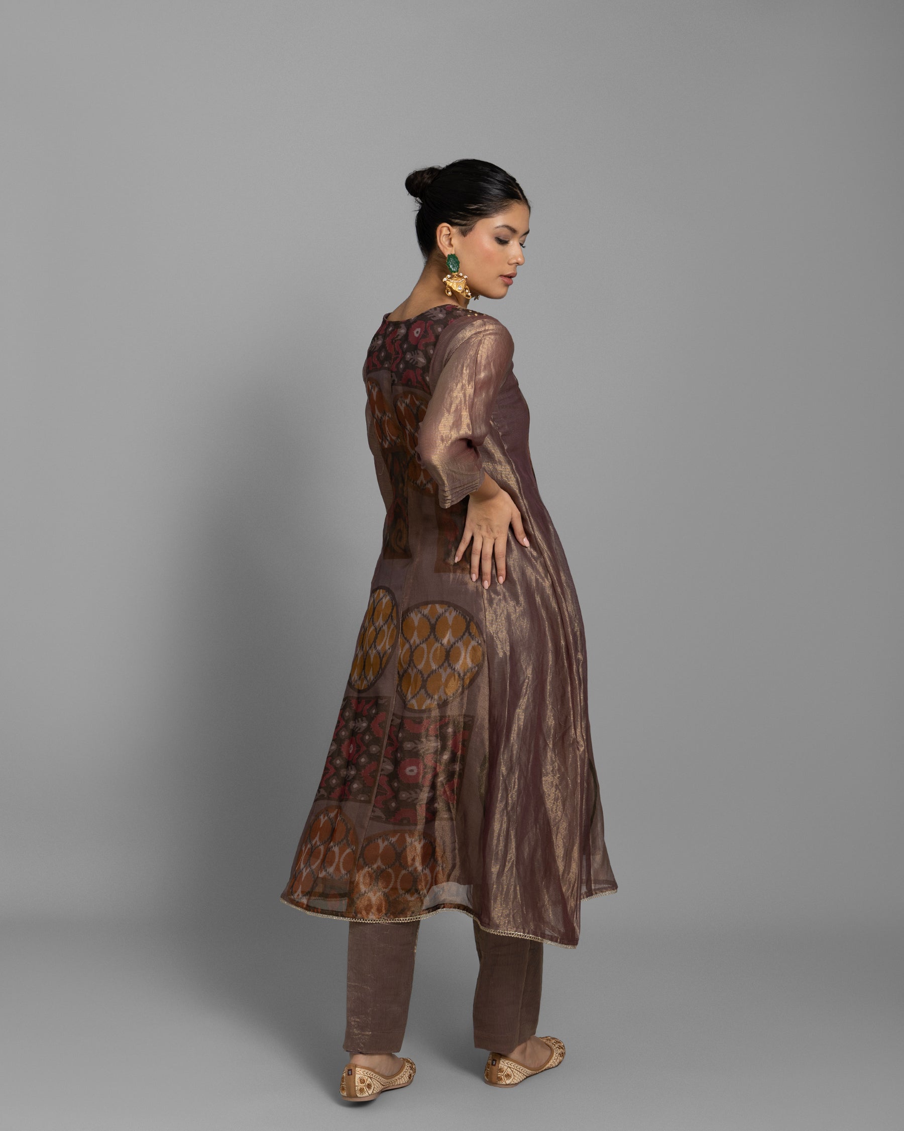 SIENNA BROWN ORGANZA-TISSUE ANARKALI SET