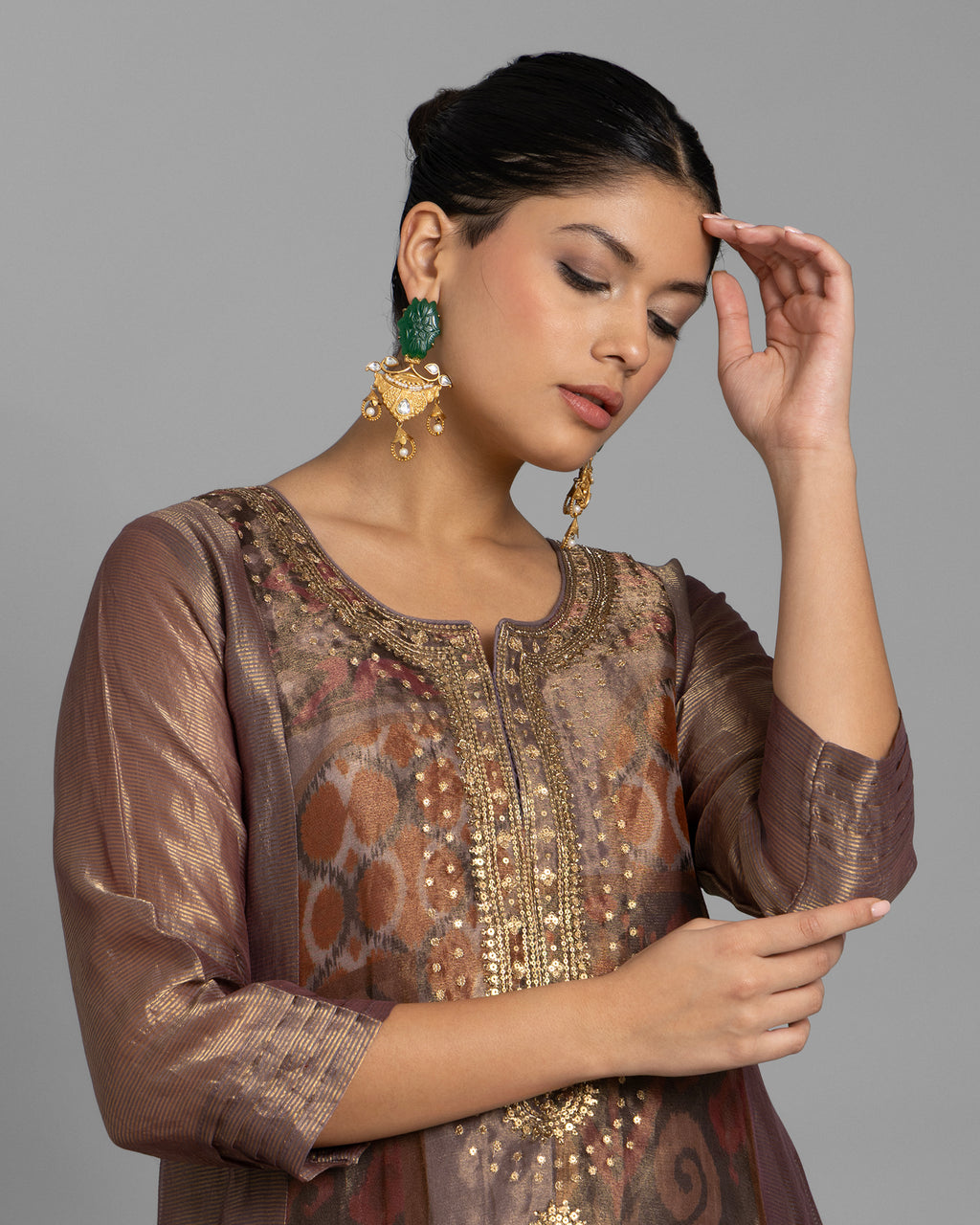 SIENNA BROWN ORGANZA-TISSUE ANARKALI SET