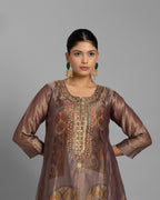 SIENNA BROWN ORGANZA-TISSUE ANARKALI SET