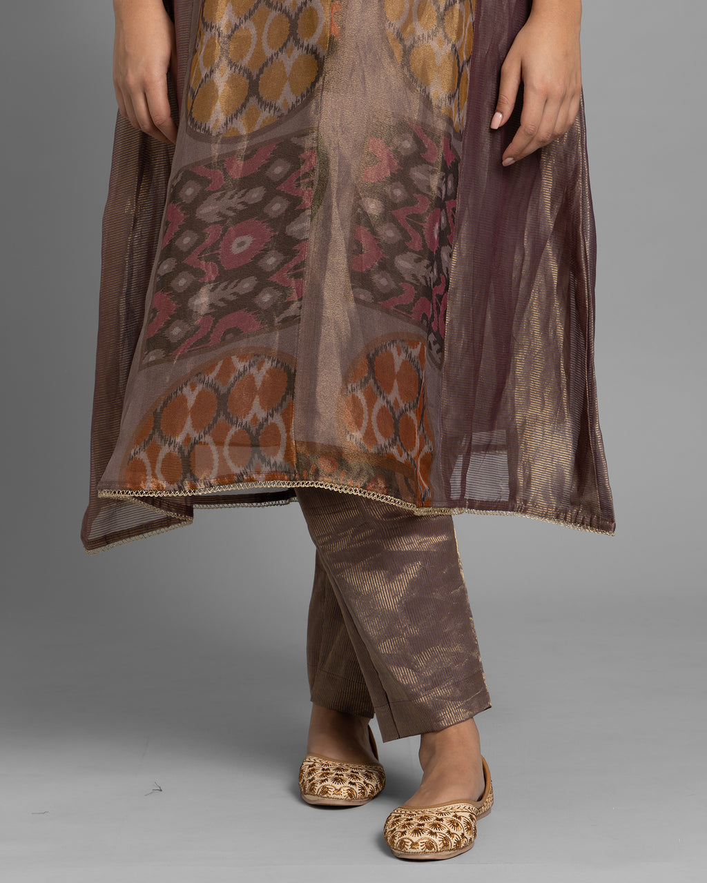 SIENNA BROWN ORGANZA-TISSUE ANARKALI SET