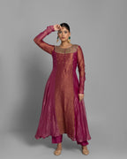 FUCHSIA ORGANZA-CRUSHED TISSUE ANARKALI SET