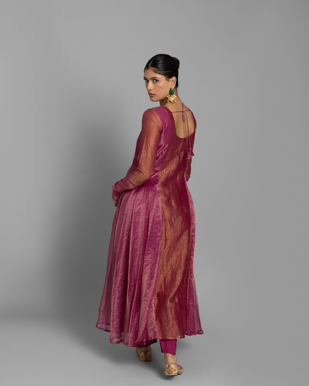 FUCHSIA ORGANZA-CRUSHED TISSUE ANARKALI SET