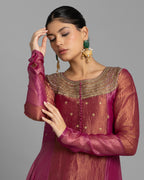 FUCHSIA ORGANZA-CRUSHED TISSUE ANARKALI SET