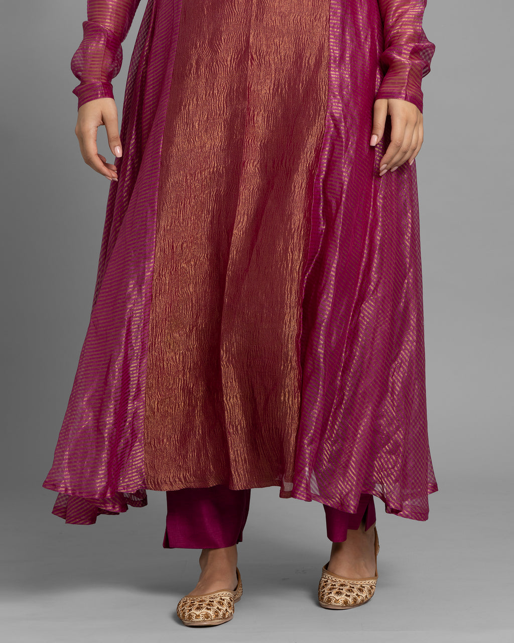 FUCHSIA ORGANZA-CRUSHED TISSUE ANARKALI SET