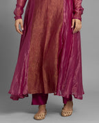 FUCHSIA ORGANZA-CRUSHED TISSUE ANARKALI SET
