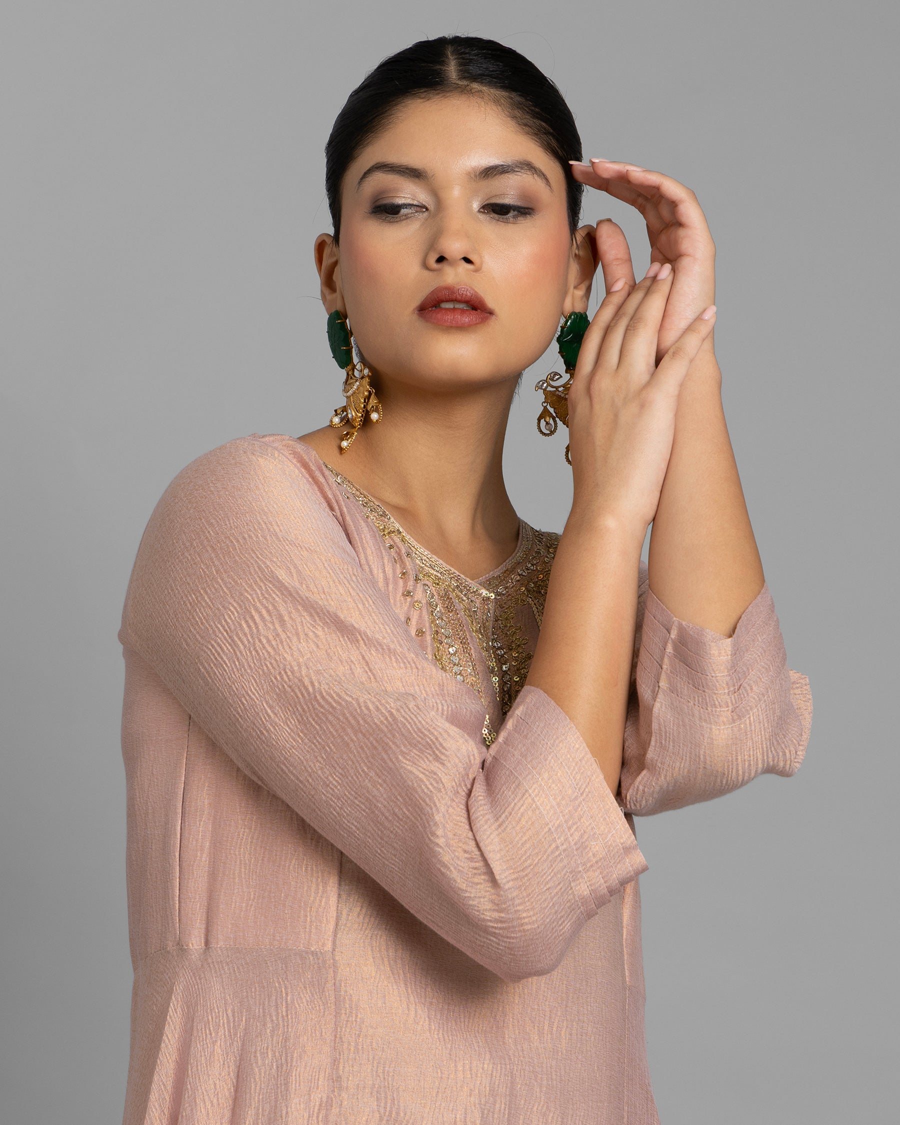 CRUSHED TISSUE ANARKALI WITH BANDHEJ DUPATTA
