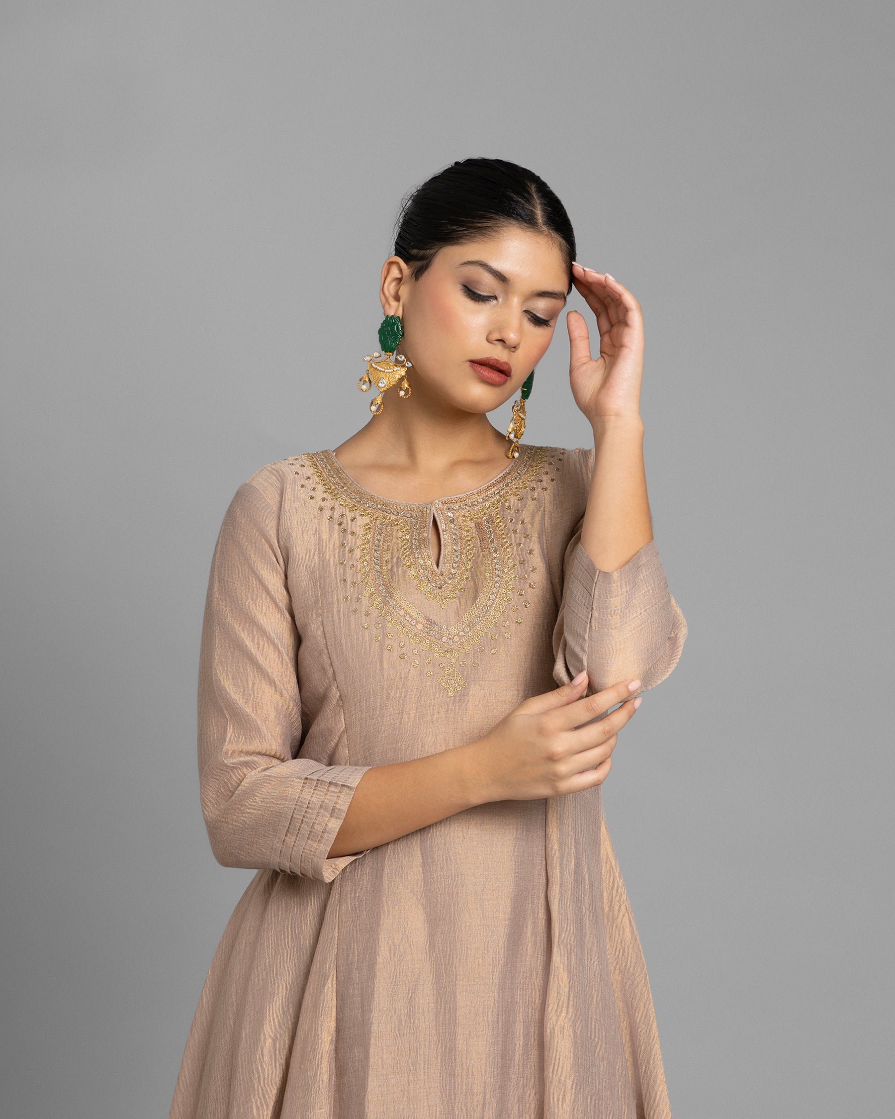 CRUSHED TISSUE ANARKALI WITH BANDHEJ DUPATTA