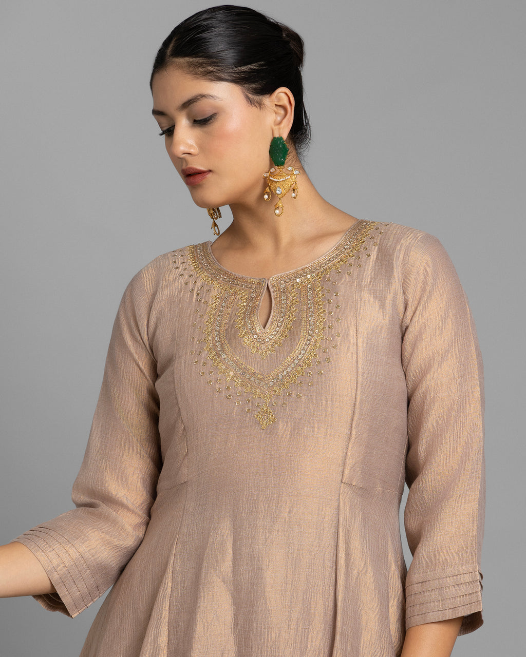 CRUSHED TISSUE ANARKALI WITH BANDHEJ DUPATTA