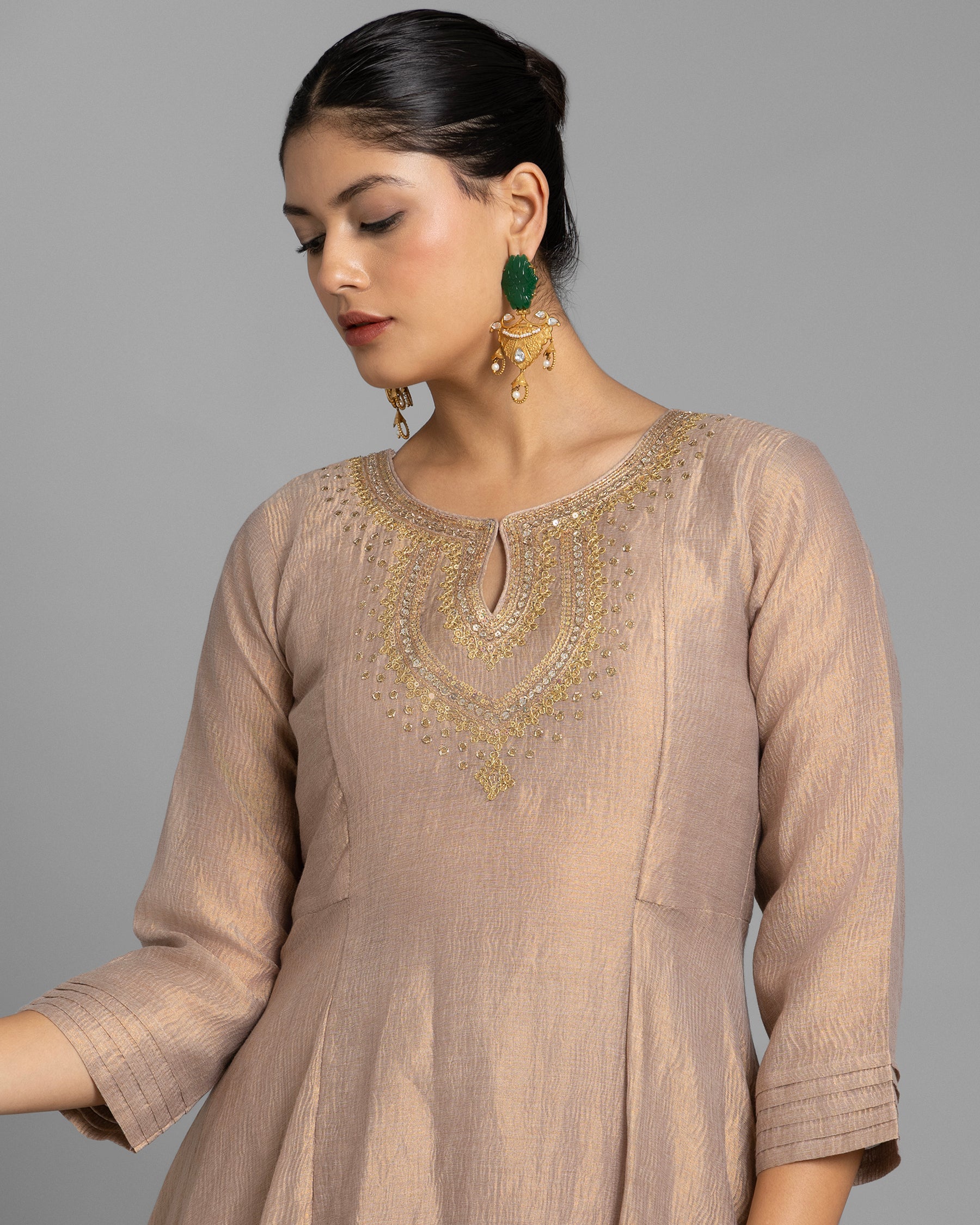 CRUSHED TISSUE ANARKALI WITH BANDHEJ DUPATTA