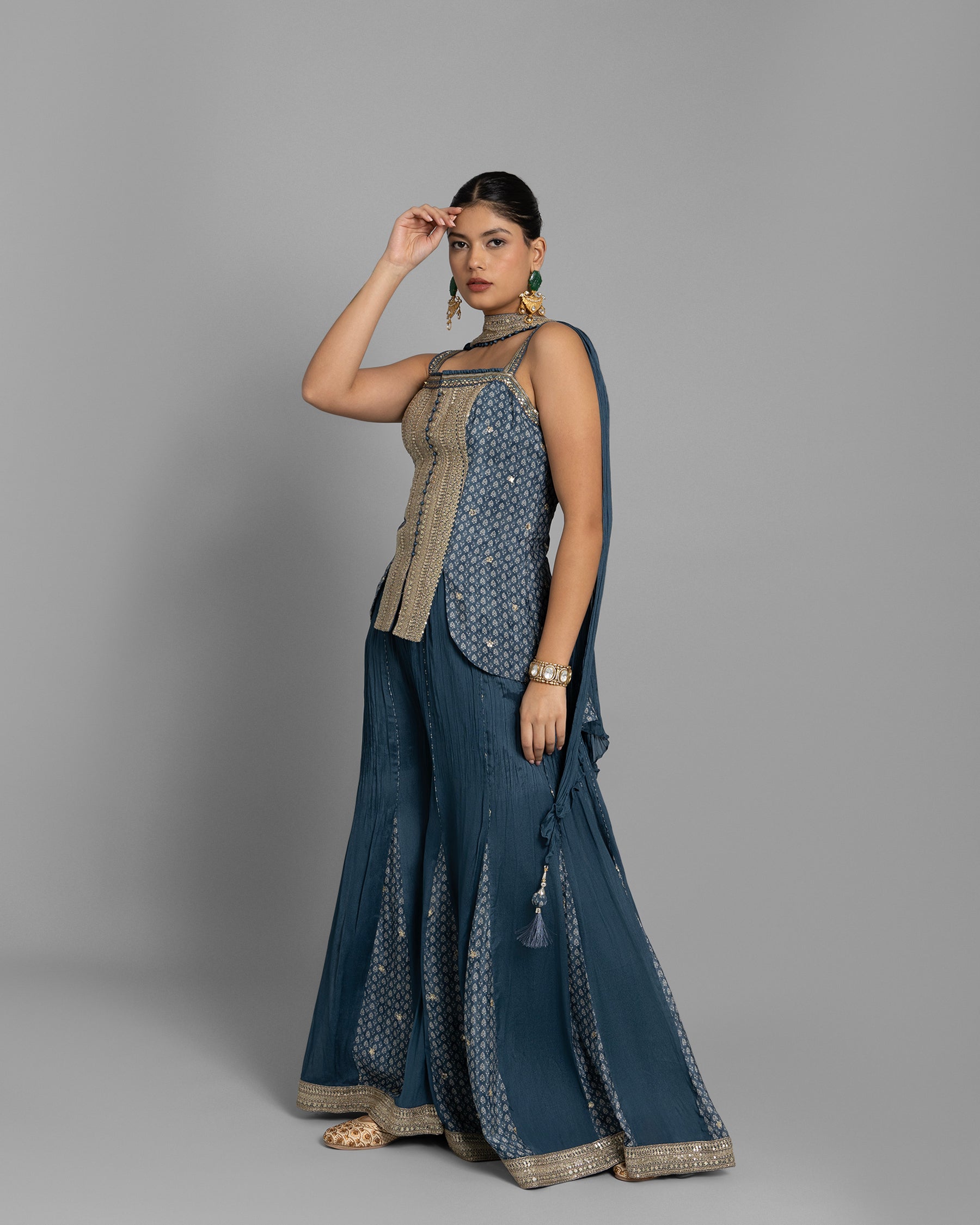 TRADITIONAL BLOCK PRINT PALAZZO SET WITH CHOKER DUPATTA